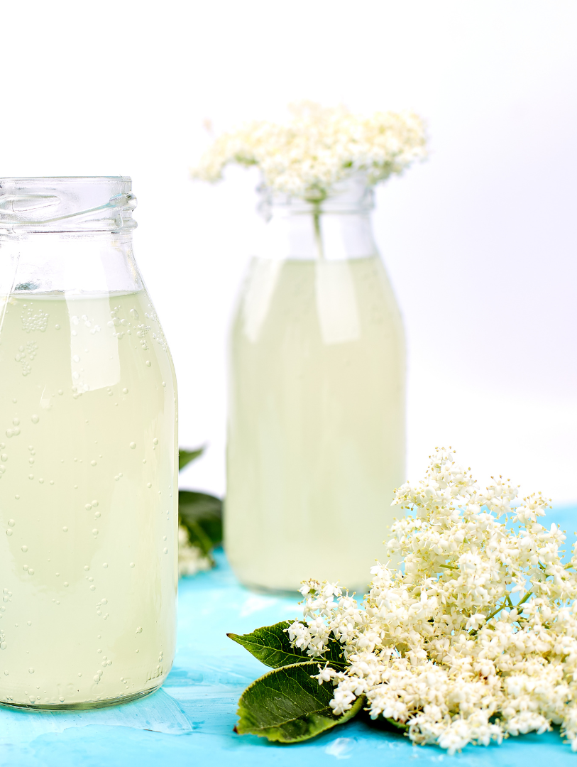 zwei Flaschen Holunderbl&uuml;tensaft